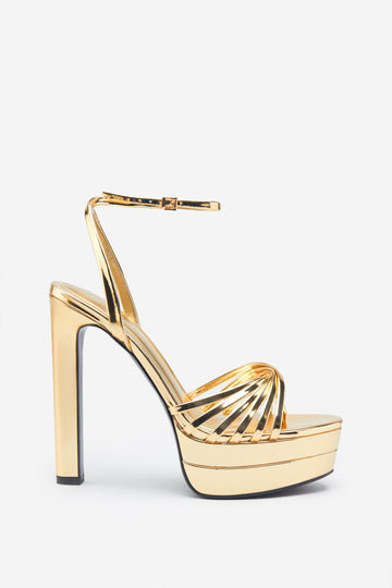 Mirror Mirror Gold Mirror Strappy Heeled Platform Sandals
